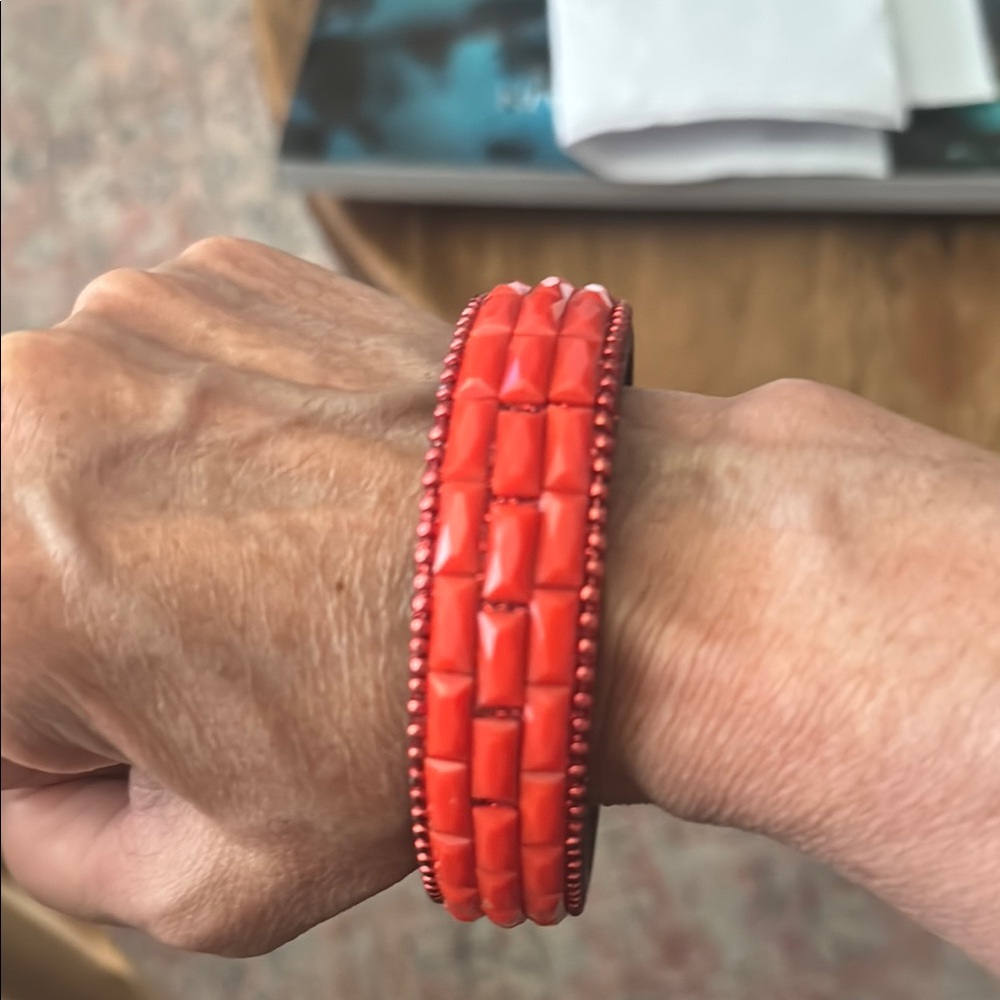 Vibrant Orange/Red Resin Beaded Bracelet-Bangle